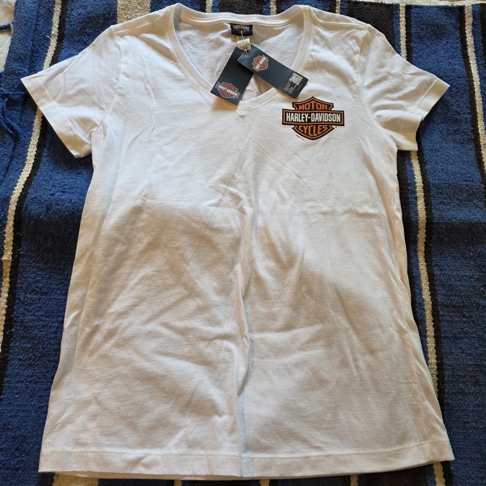 New Harley Davidson Shirt Womens Medium White Classic Tee V-Neck Ladies‎ NWT
